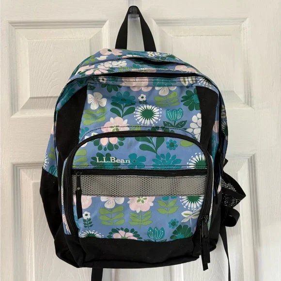 L.L.Bean Floral School Backpack Blue Green Book Bag Laptop Travel Bag - Picture 4 of 12